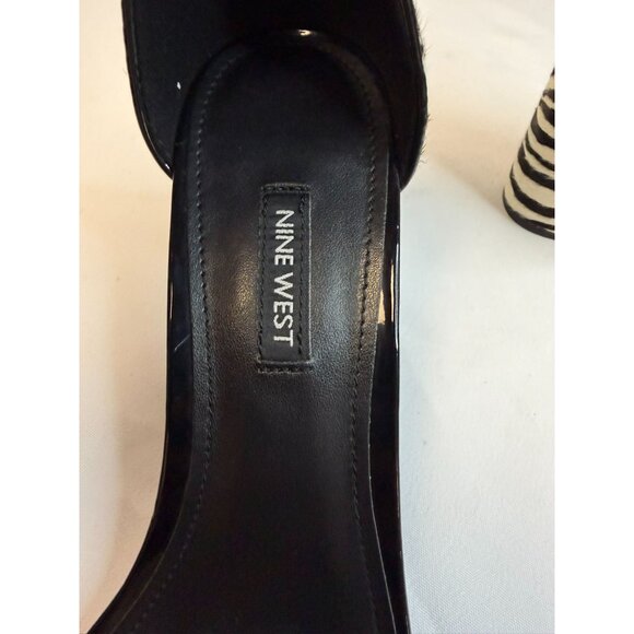 Nine West Pruce Womens Size 11 Black Patent Zebra Open Toe Block Heel Shoe Dress - Picture 10 of 11